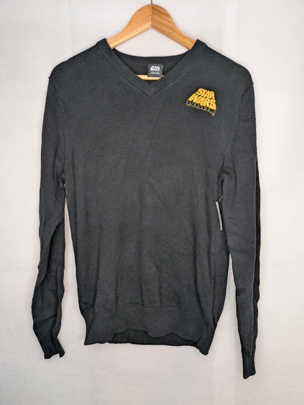 Mens Star Wars Logo Black V-Neck Jumper Size Small
