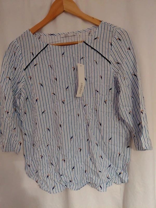 Esprit Blue Striped Top, with a bird pattern Size 4-6