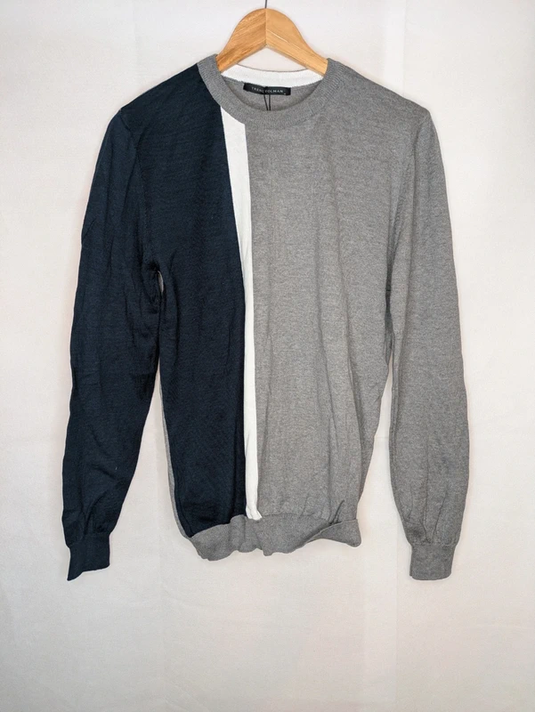 Trendyol Man Blue Grey & White Sweater Size Medium