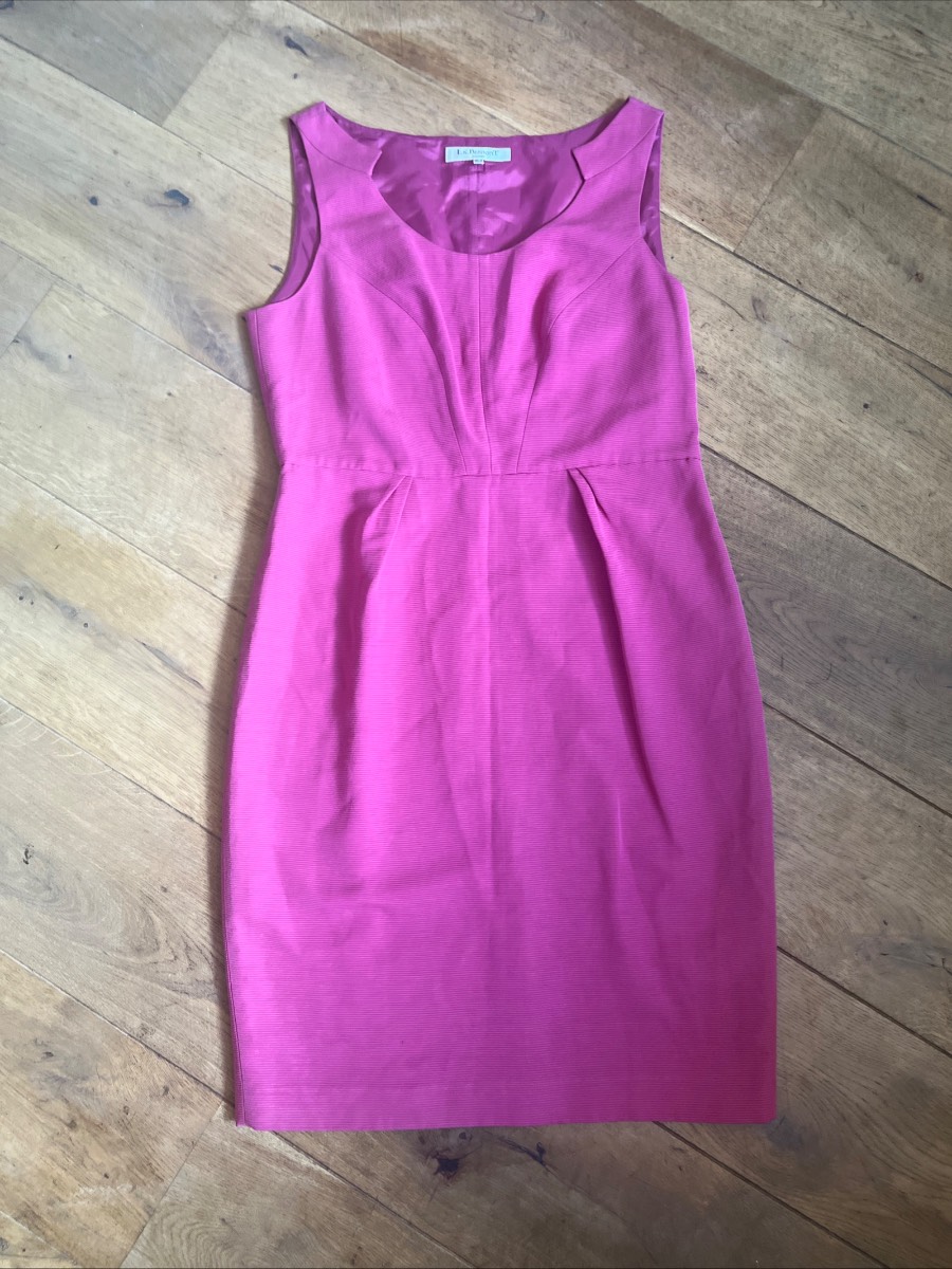 L K Bennett Pink Cotton & Silk Pink Tailored Occasion Dress 14 VGC