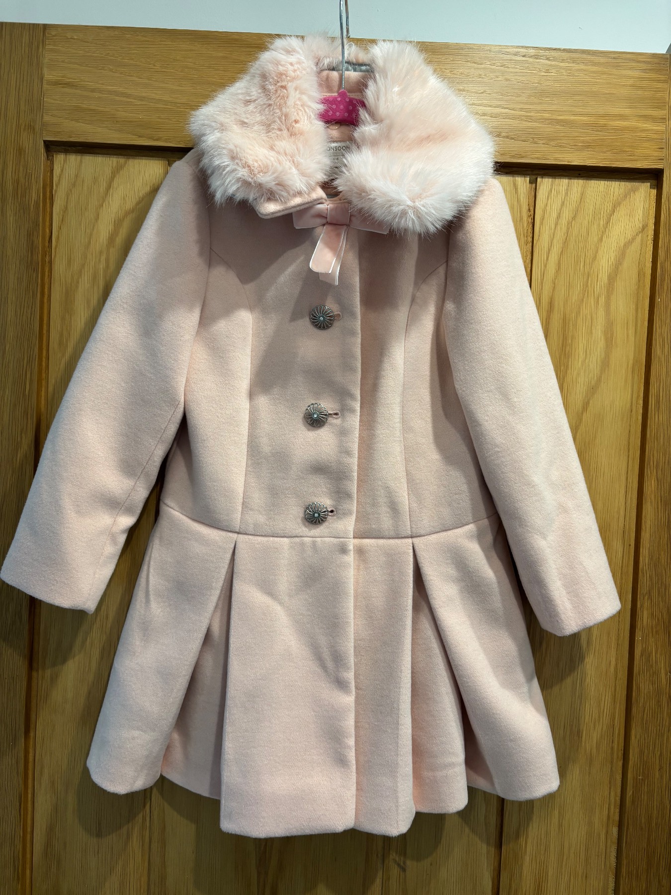 Girls Monsoon Pink Coat with Detachable Collar