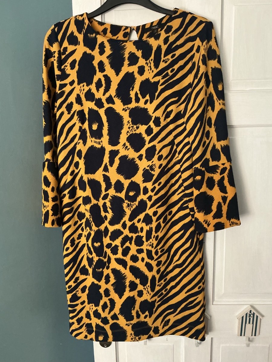 Next Animal Print Dress Gold/Black Size 10 US 6 Euro 38