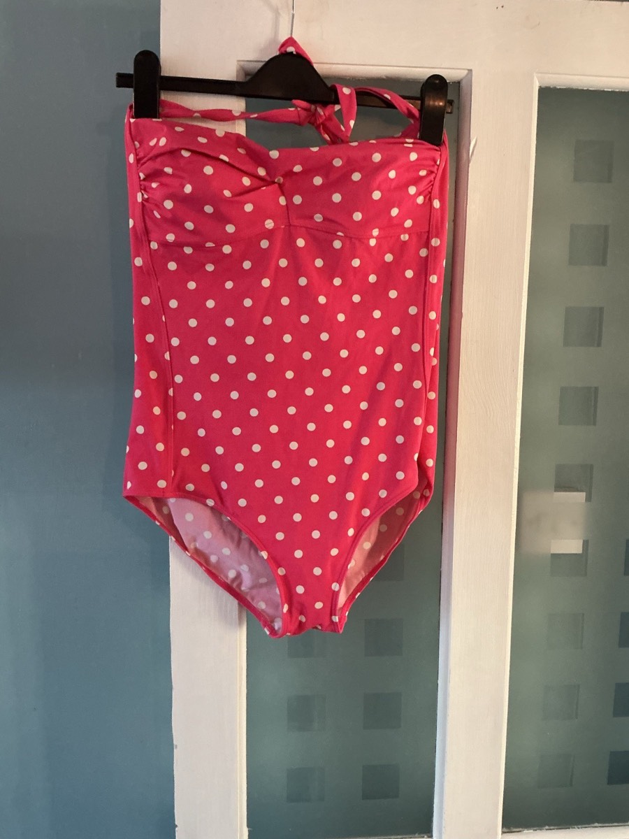 TU Pink With White Spots one Piece Swim Suit Size 16