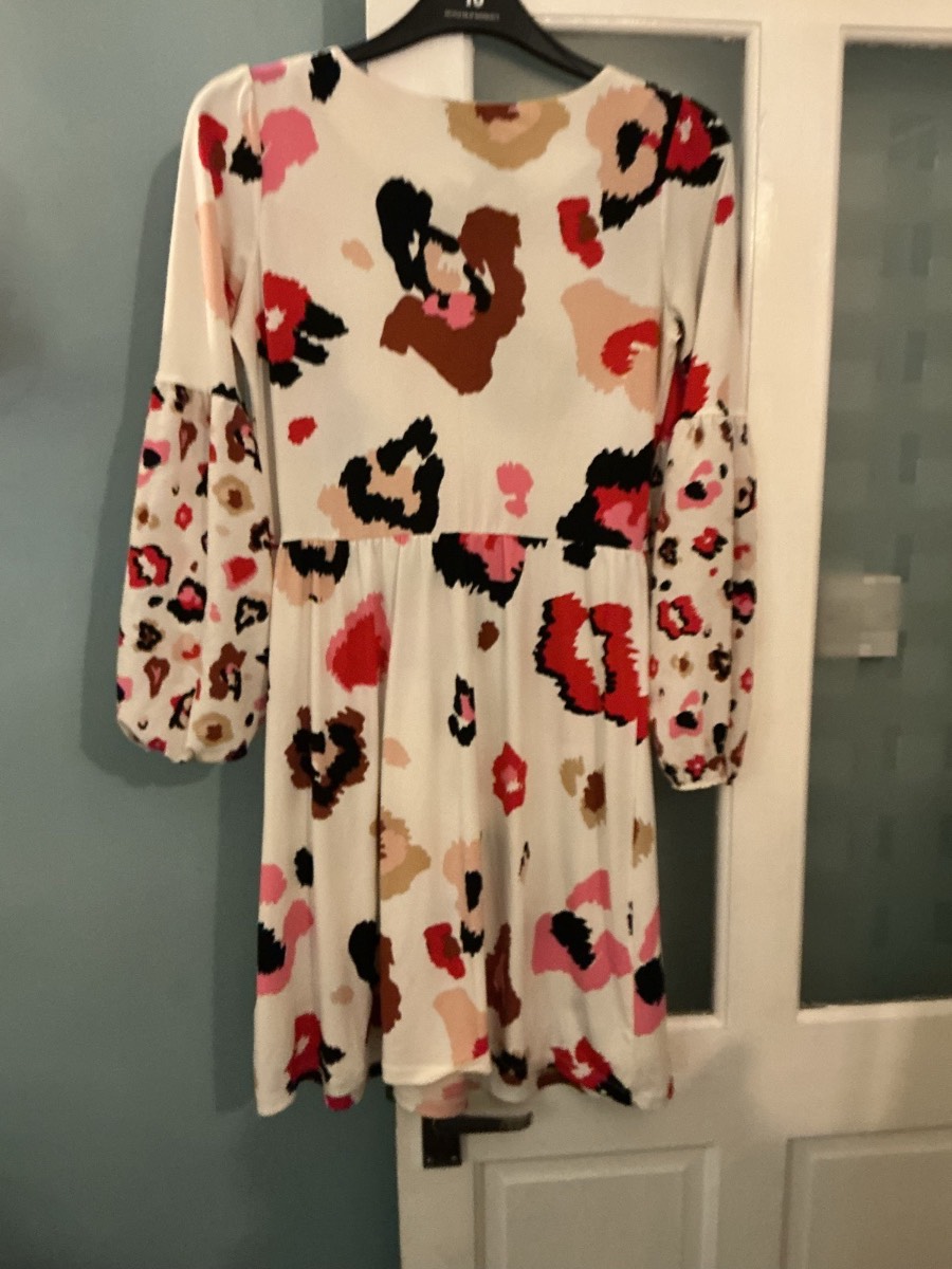 Next White Large Animal Print Dress Size 10 Long Sleeved
