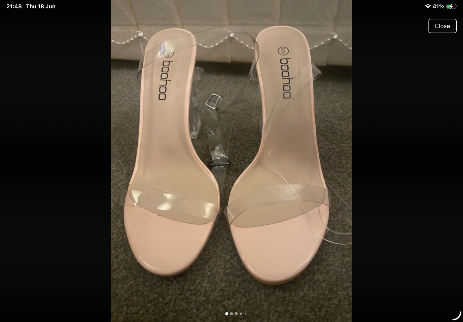 Boohoo Nude Block Heels Size 5 BN 4 Inch Block Clear Straps