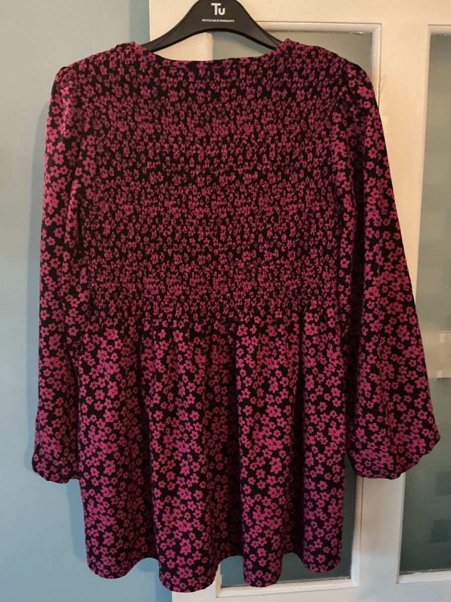 Yours Pink Black Floral Dress Plus Size 20 Long Sleeved