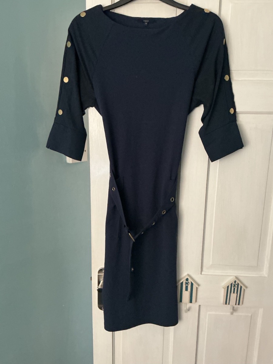 Next Navy Dress Size 10 Central Belt Short Sleeved  US 6 Euro 38