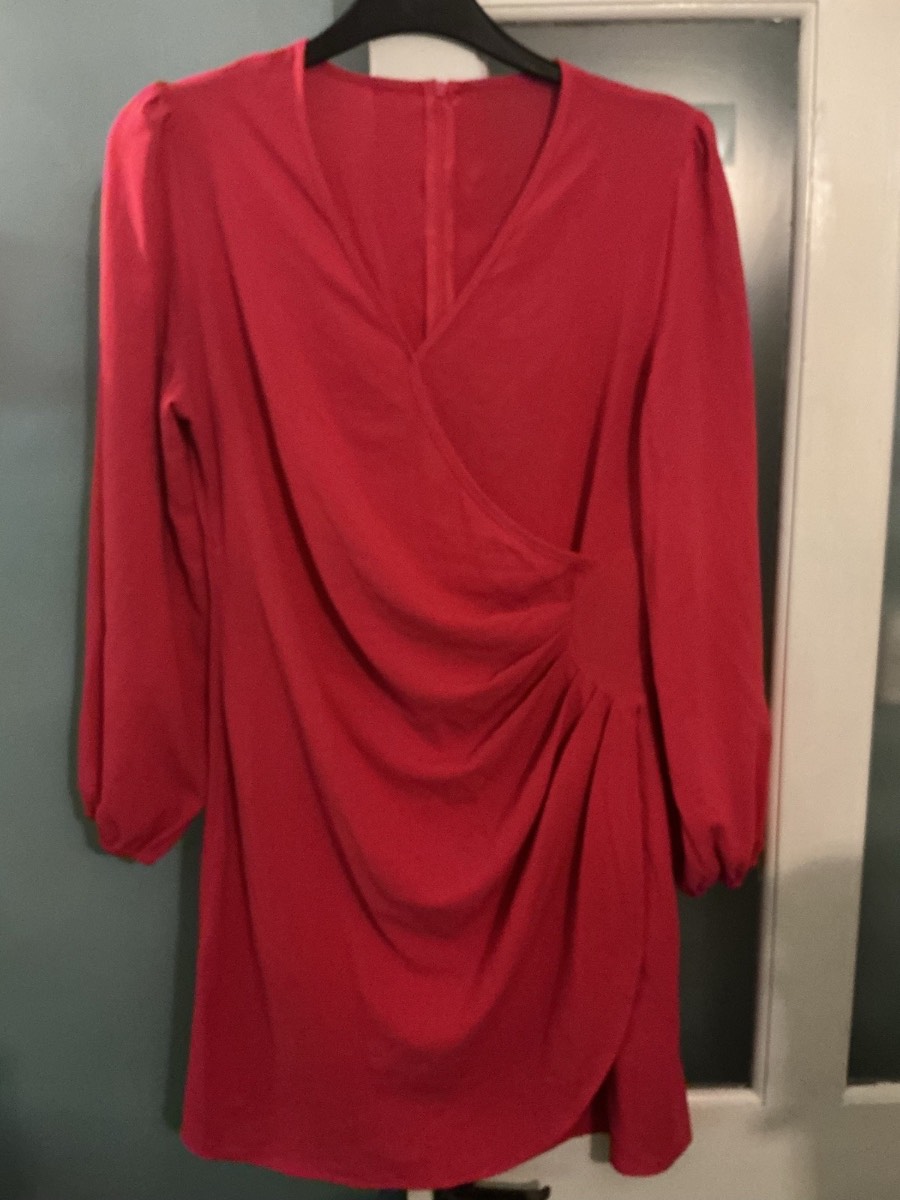 Shein Twist Front Pink Dress Size L (uk 12) Back Zip Fattening