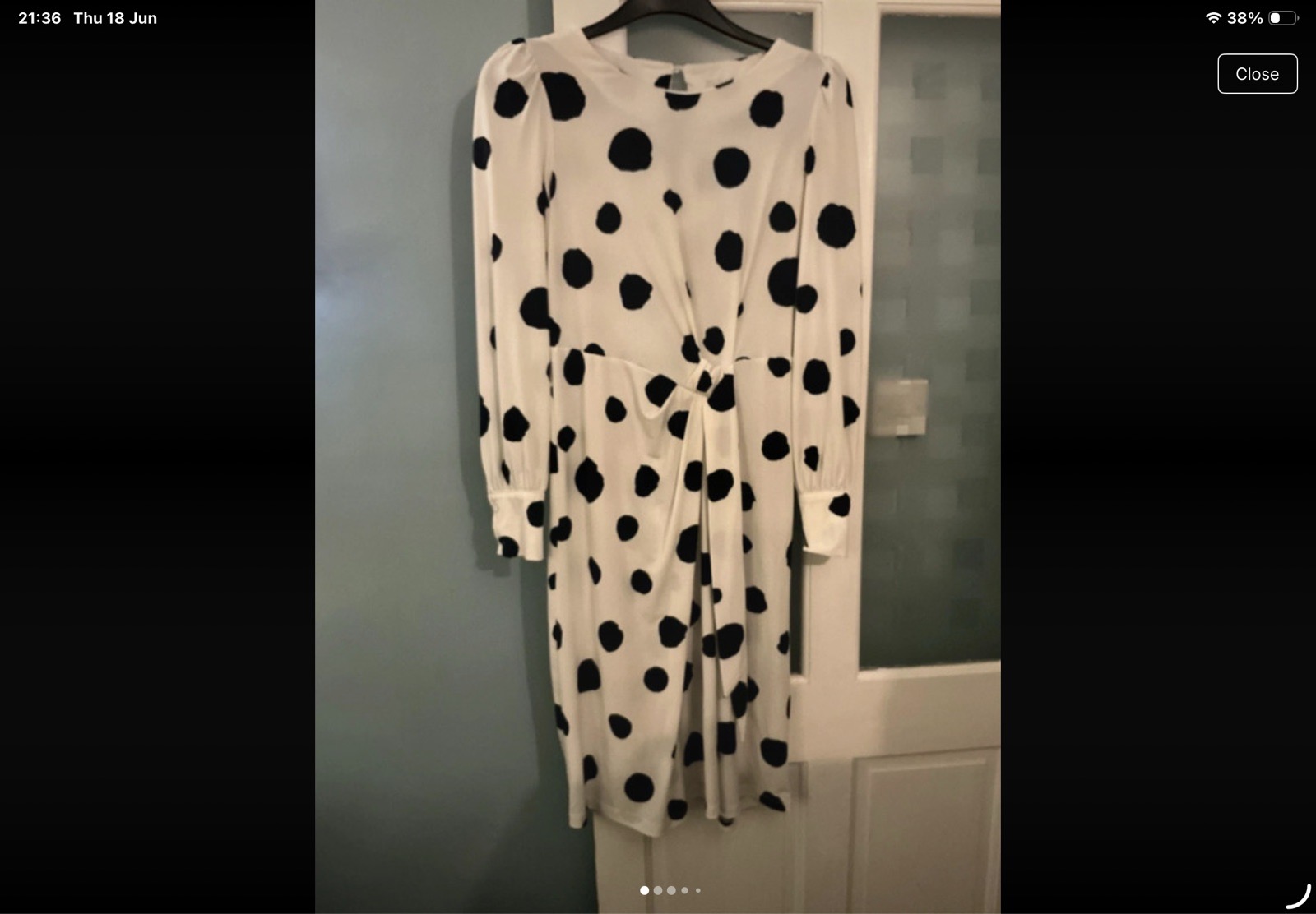 Next Twist Front White Dress Large Navy Spots Size 10 Long Sleeved