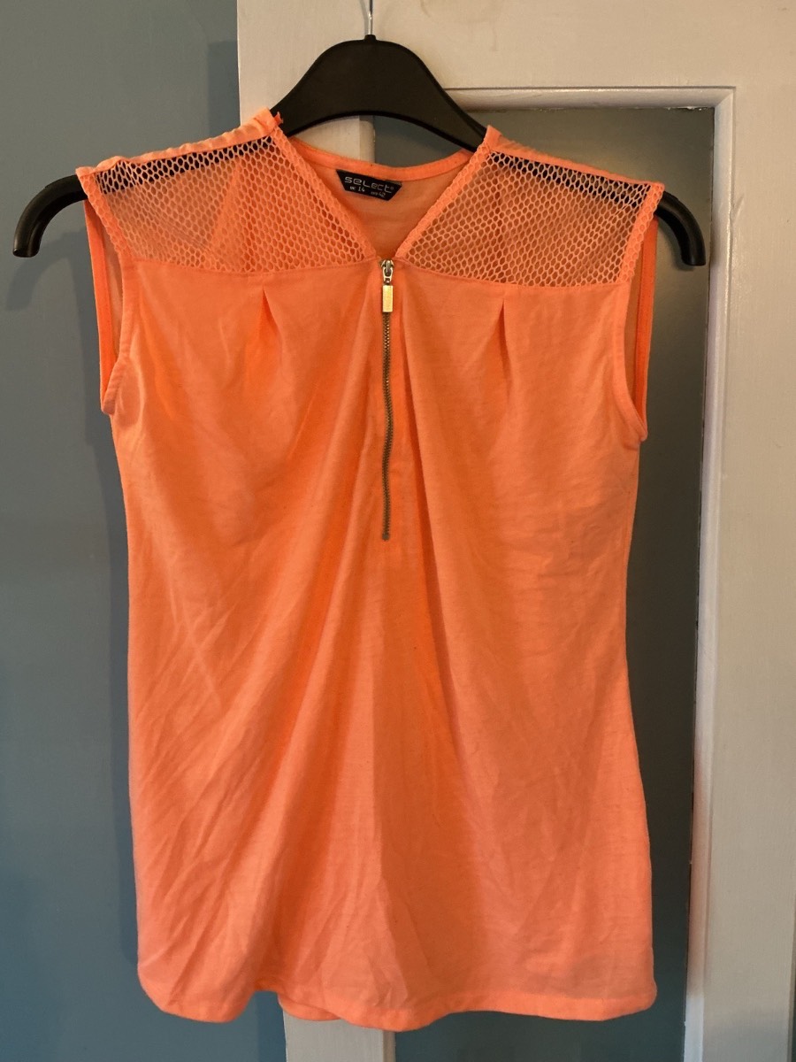 Select Peach Top Size 14 Central Zip Sleeveless Stretch