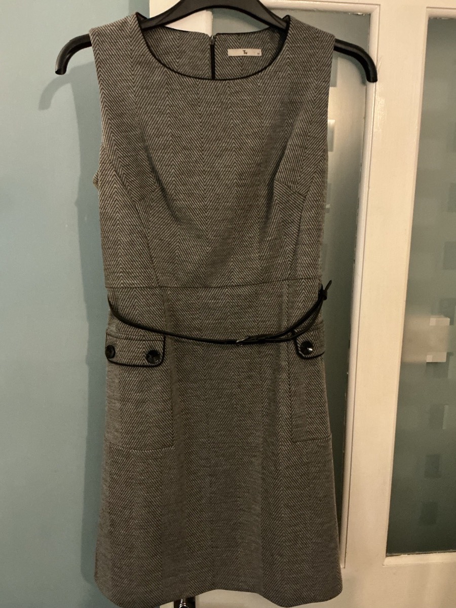 TU Grey Short Dress Sleeveless Size 10 False Pockets