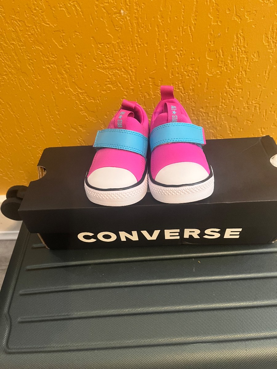 Converse Infant Trainers UK 5 Pink Blue Strap Shoes Toddler