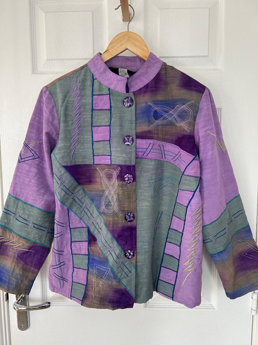 Vintage Indigo Moon Embroidered Wearable Art Patchwork Jacket UK 10-12