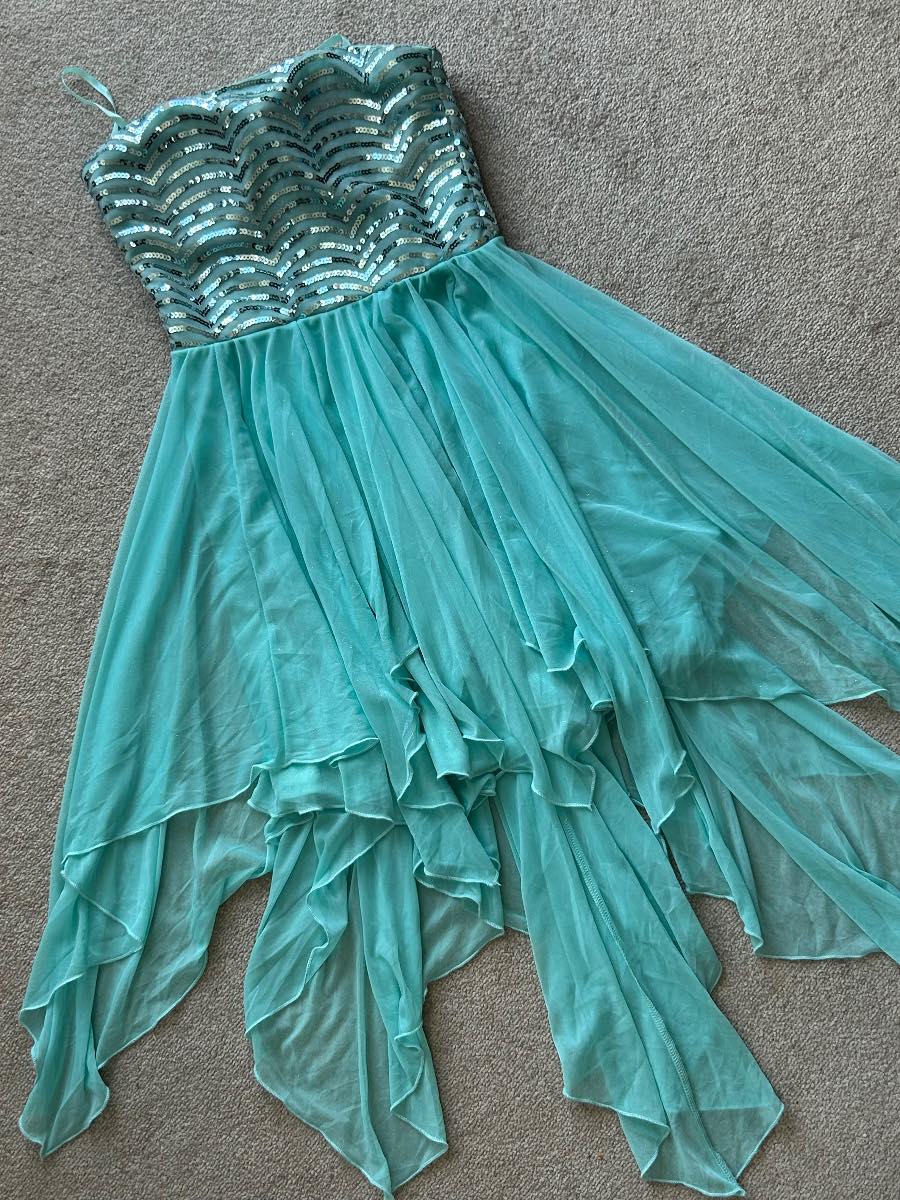Y2K Love Reign Aqua Sequin Strapless Handkerchief Hem Fairycore Party Dress UK 8