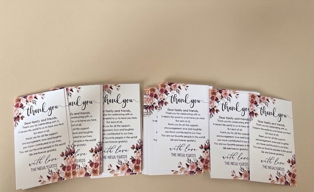 50 thank you and welcome cards for wedding breakfast brand new