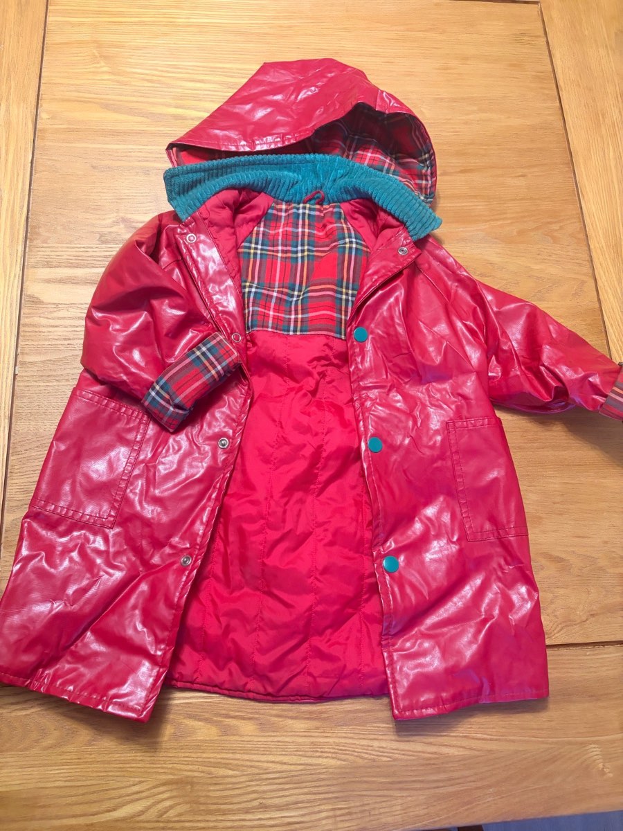 Vintage unisex red rain Mac with tartan inside