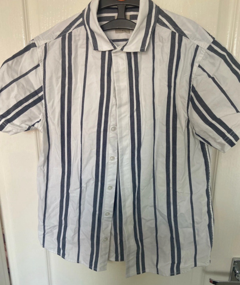John Lewis white and blue striped shirt kids age 11