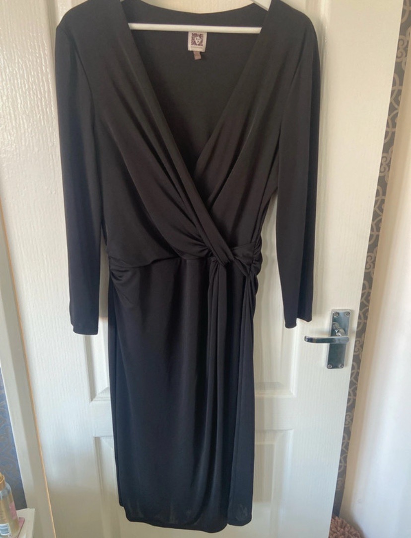 Anne Klein Faux Wrap Dress in black size 14