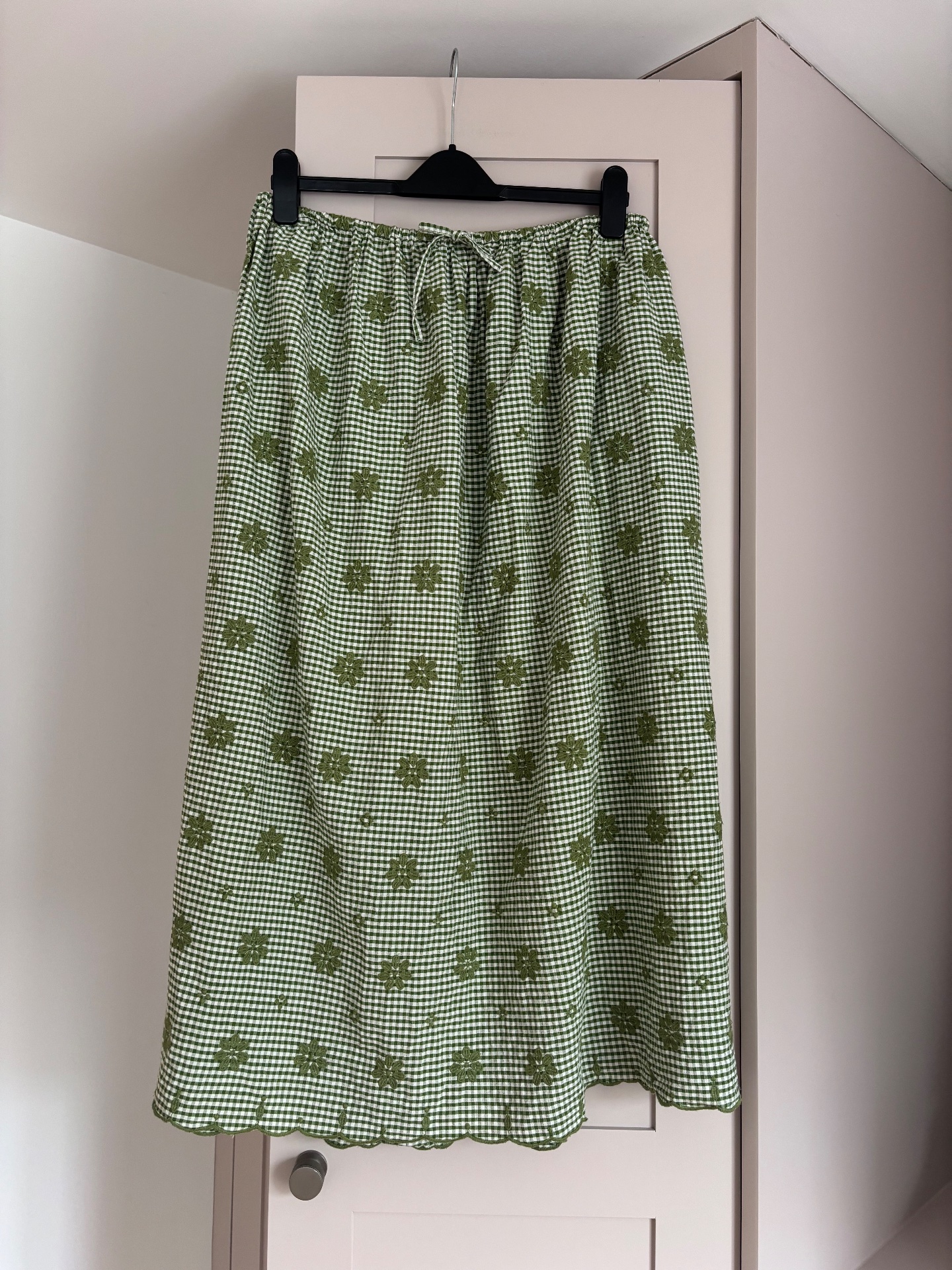 Nobody’s child Naples green gingham embroidered midi skirt size 12