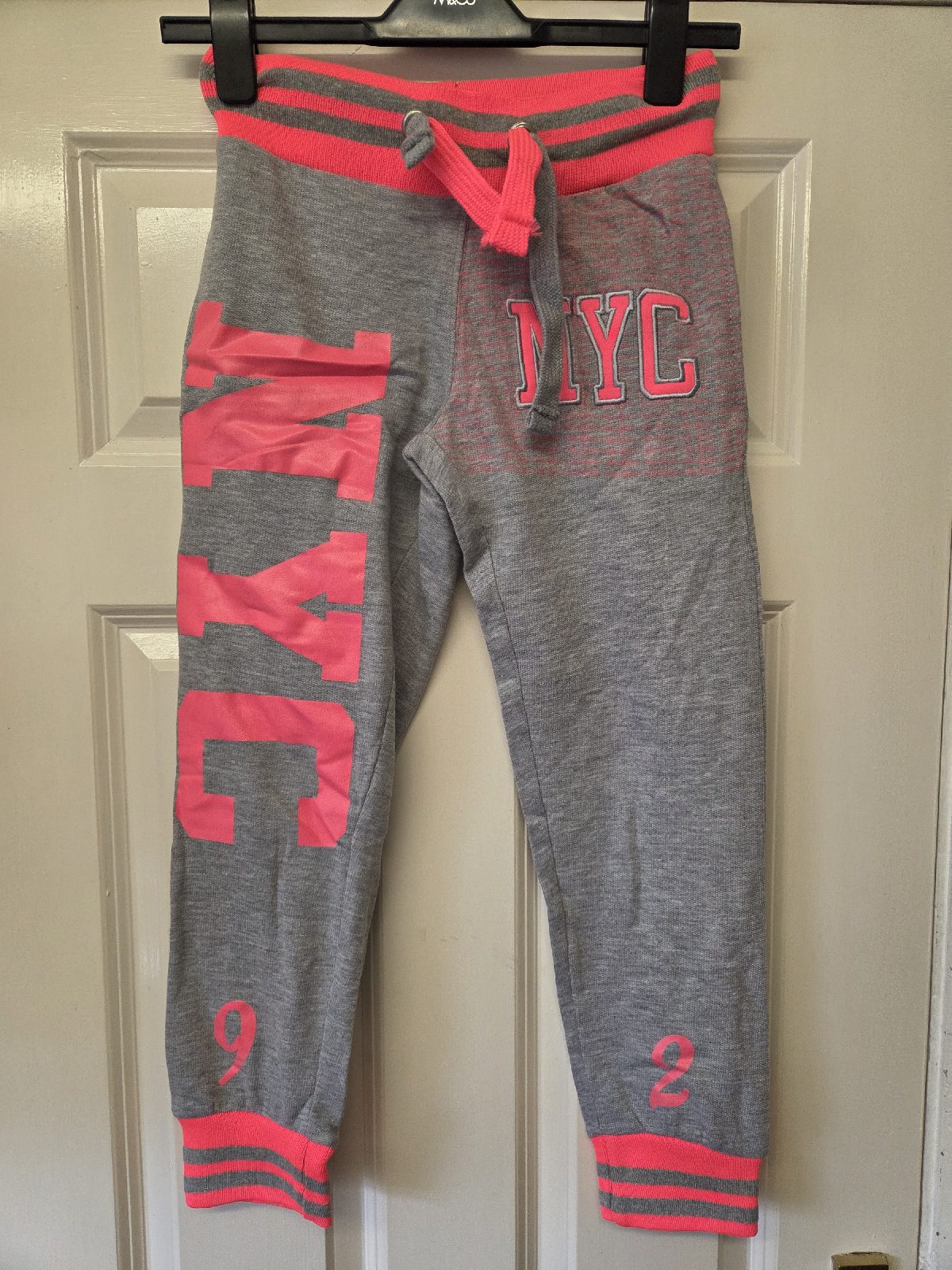 My Fashion World Grey & Neon Pink NYC Joggers Sweatpants - Size M / UK 10