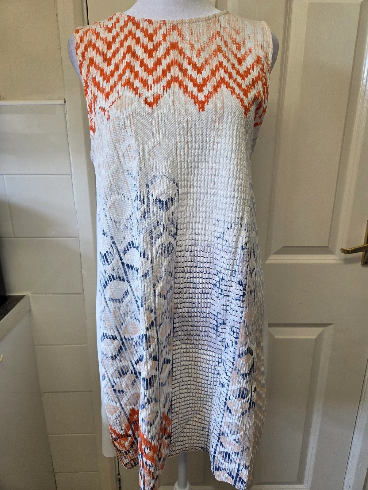 Zara Textured Geo Tribal Chevron Pattern Tunic Mini Dress EUR S