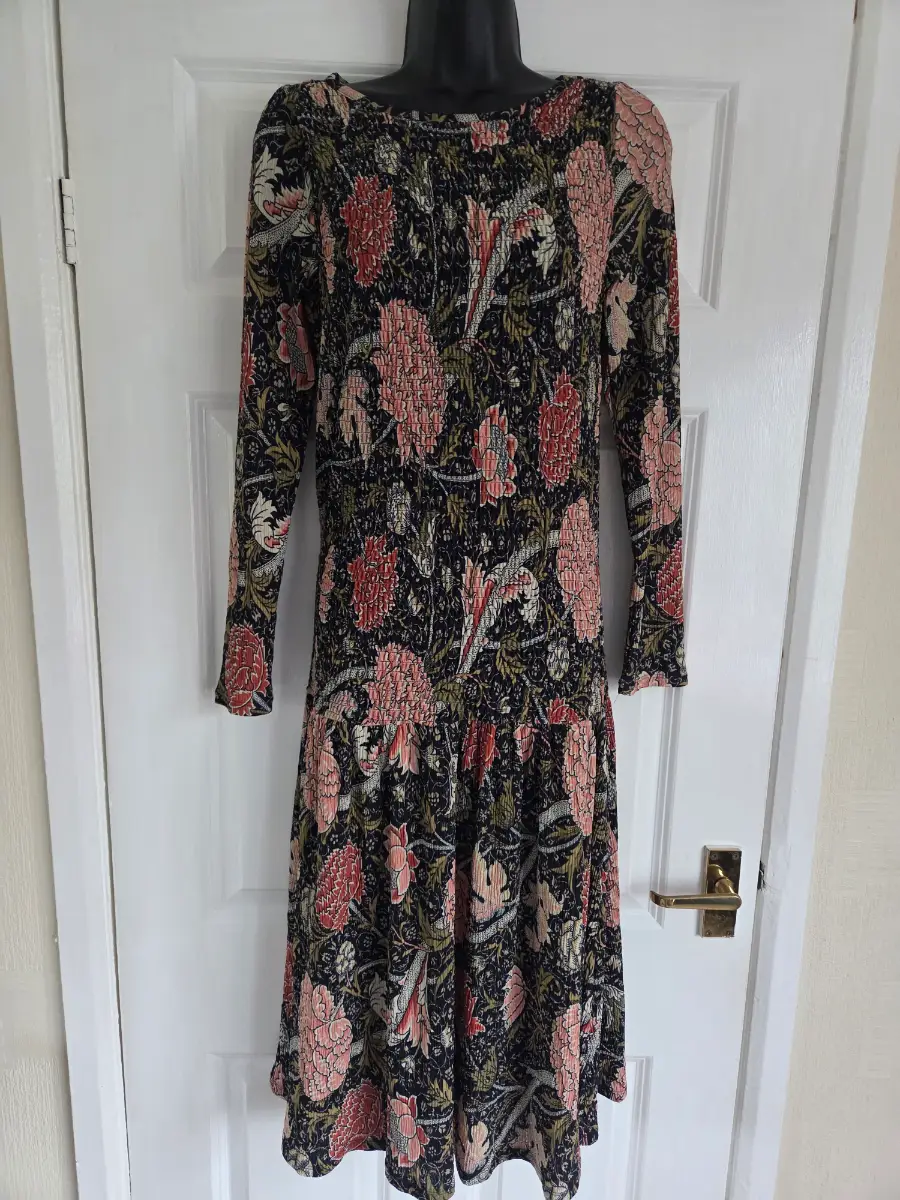 Next Morris & Co Nouveau Floral Shirred Drop Waist Midi Dress. Size 10