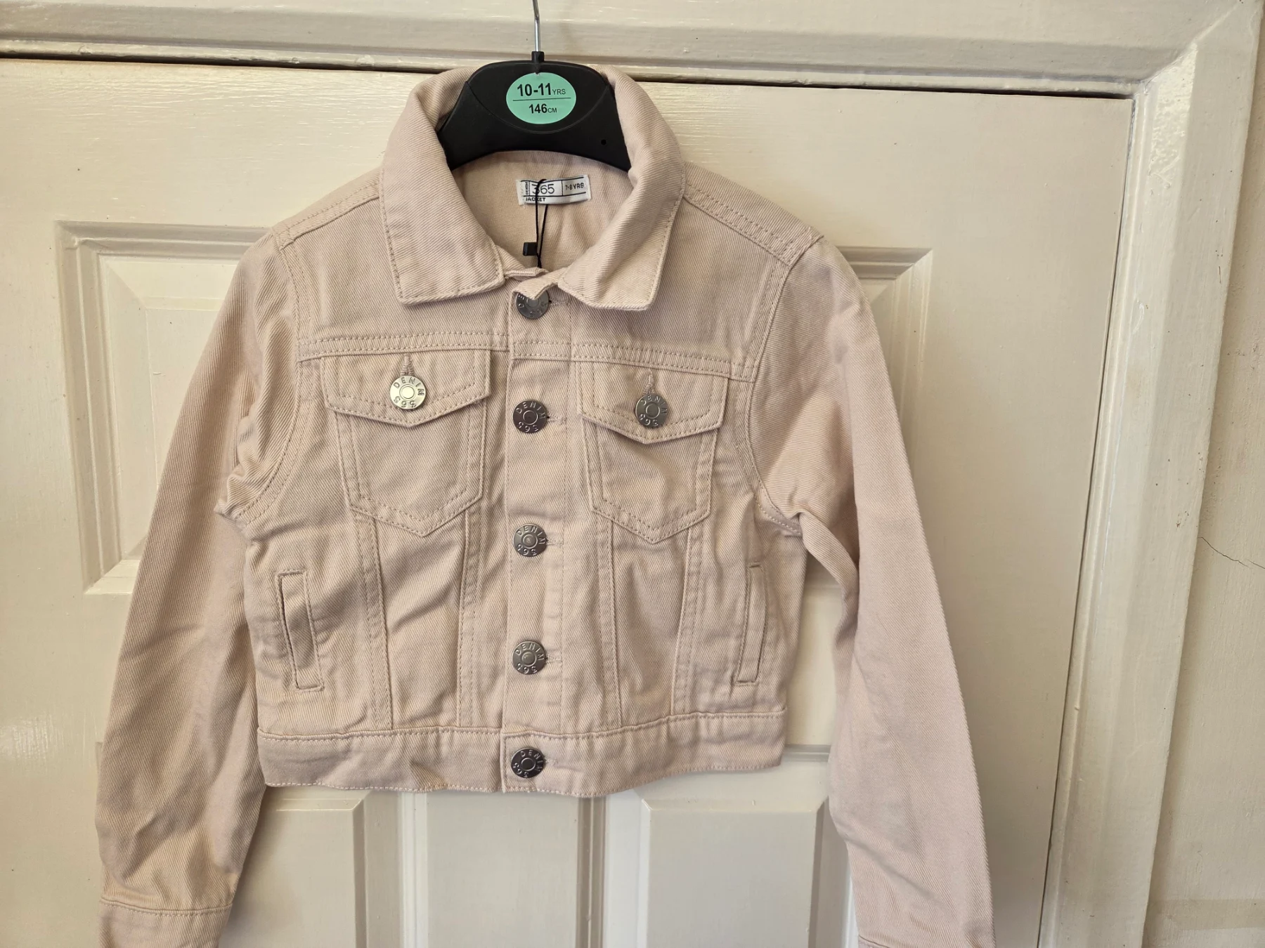 Girls Cream Cropped Denim Jacket- Age 7-8 Years