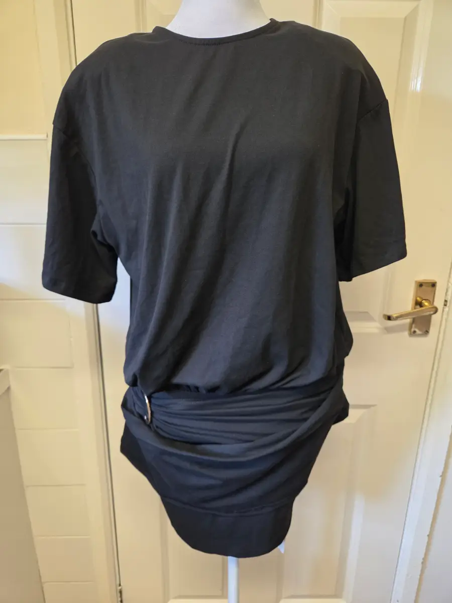 Musera Black Draped Ring Detail T-Shirt Mini Dress. Size XS