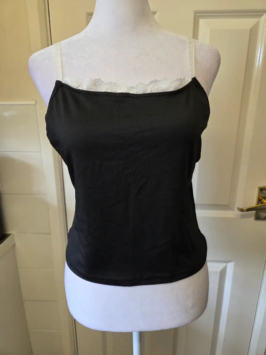 Shein Black Lace Trim Cami Top Size XL (UK16)