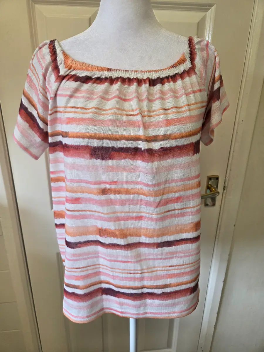 M&Co Striped Pastel Bardot Peasant Top. Size 10