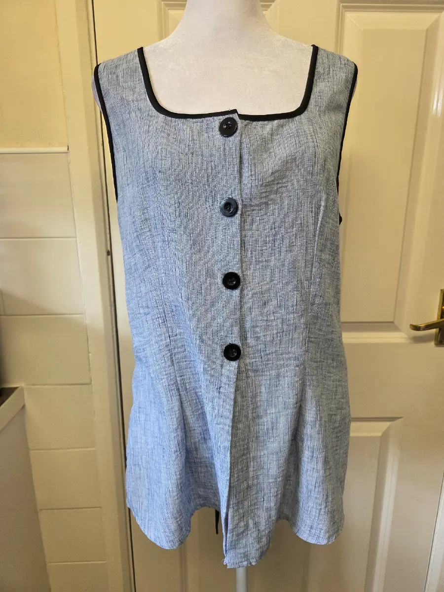 SHEIN Blue Textured Button-Front Tank Top Blouse Size XL