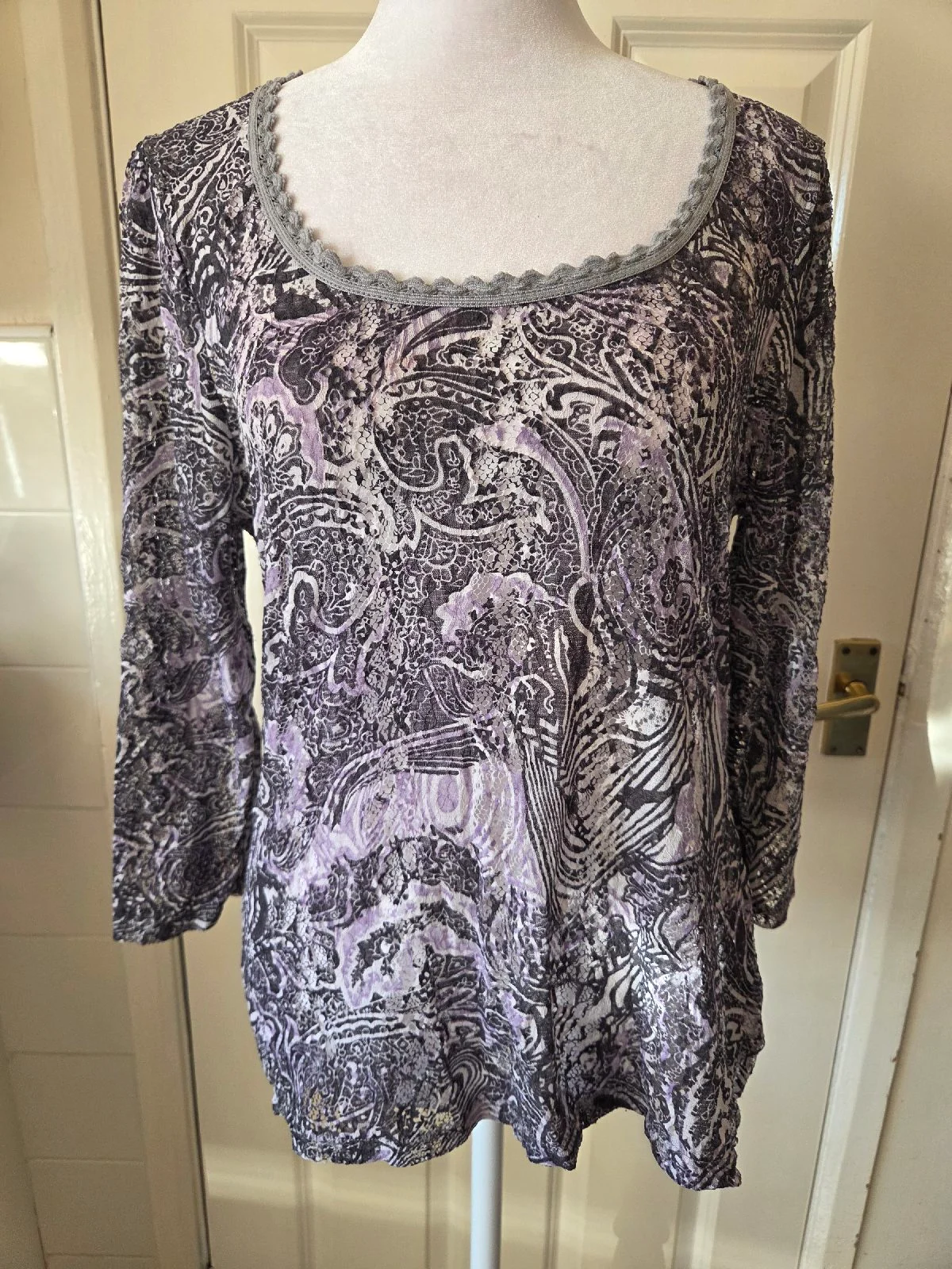 Per Una Purple Paisley Lace Top 3/4 Sleeve Size 14 Whimsigoth Boho M&S