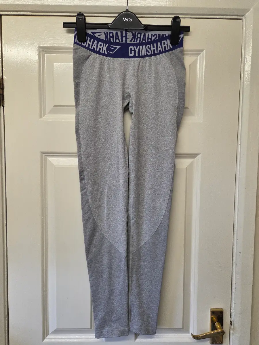 Gymshark OG Flex Leggings- Light Grey Marl/Violet. Size Small