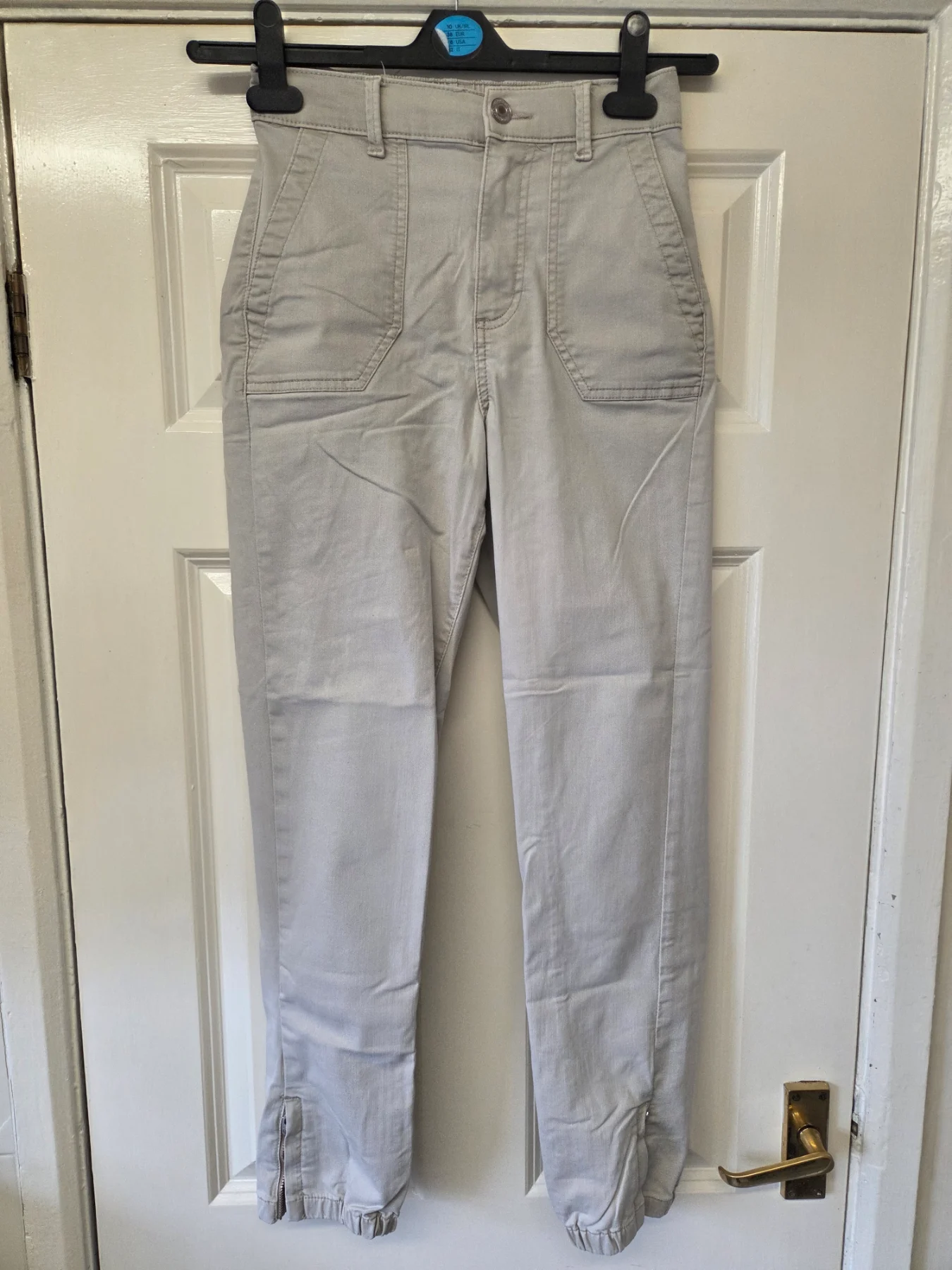 M&S Size 6 Regular Stone Utility Cargo Trousers Slim Cuffed Zip Ankle Hem