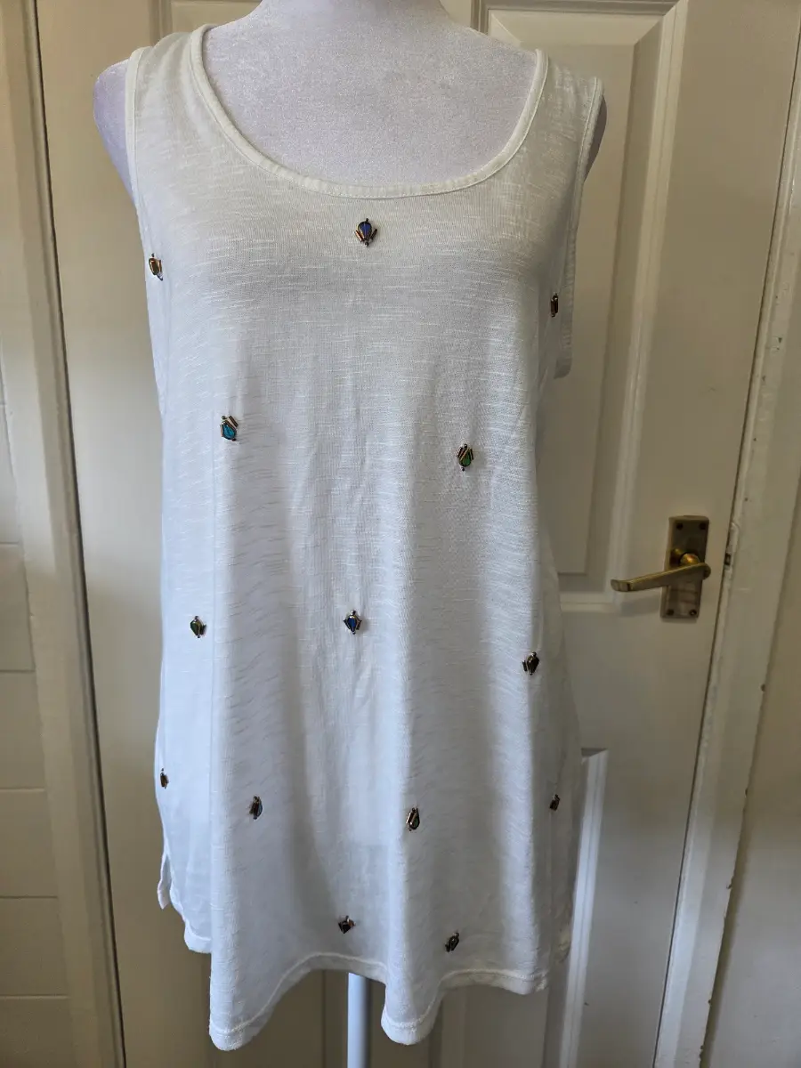 Next White Embellished Sleeveless Tank Top Tunic. Size 12