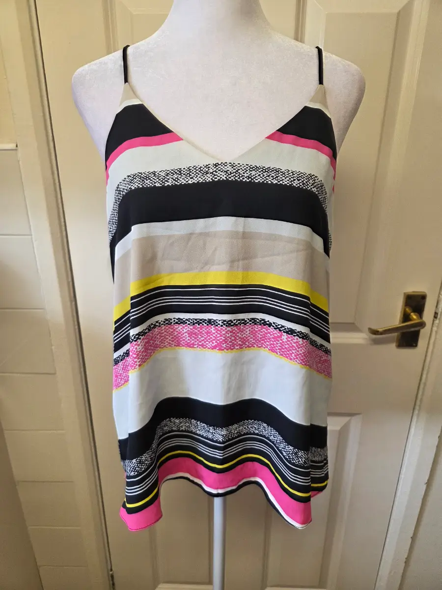 River Island Multi-Coloured, Criss Cross Back, Striped Cami Top. Size 8