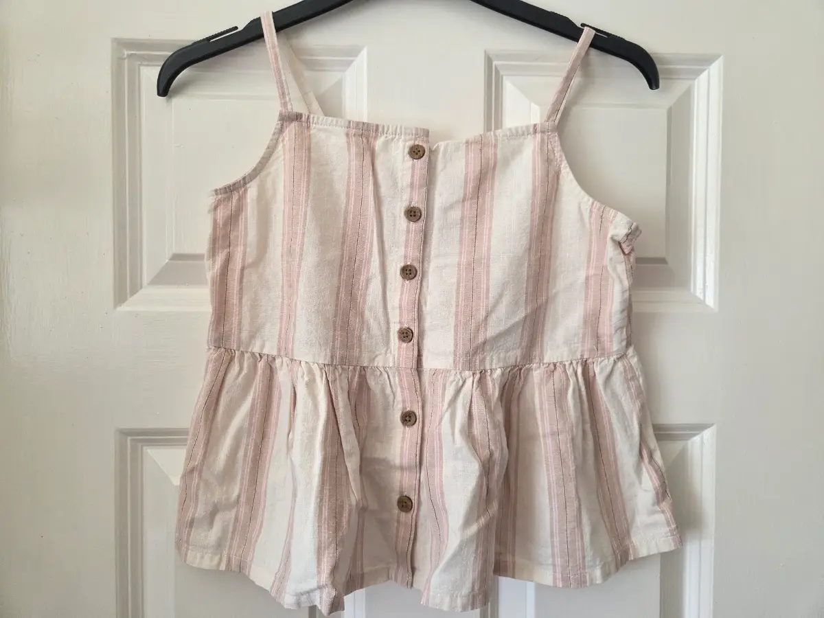 H&M Girls Pink &Cream Striped Peplum Cami Top. Aged 9-10 Years