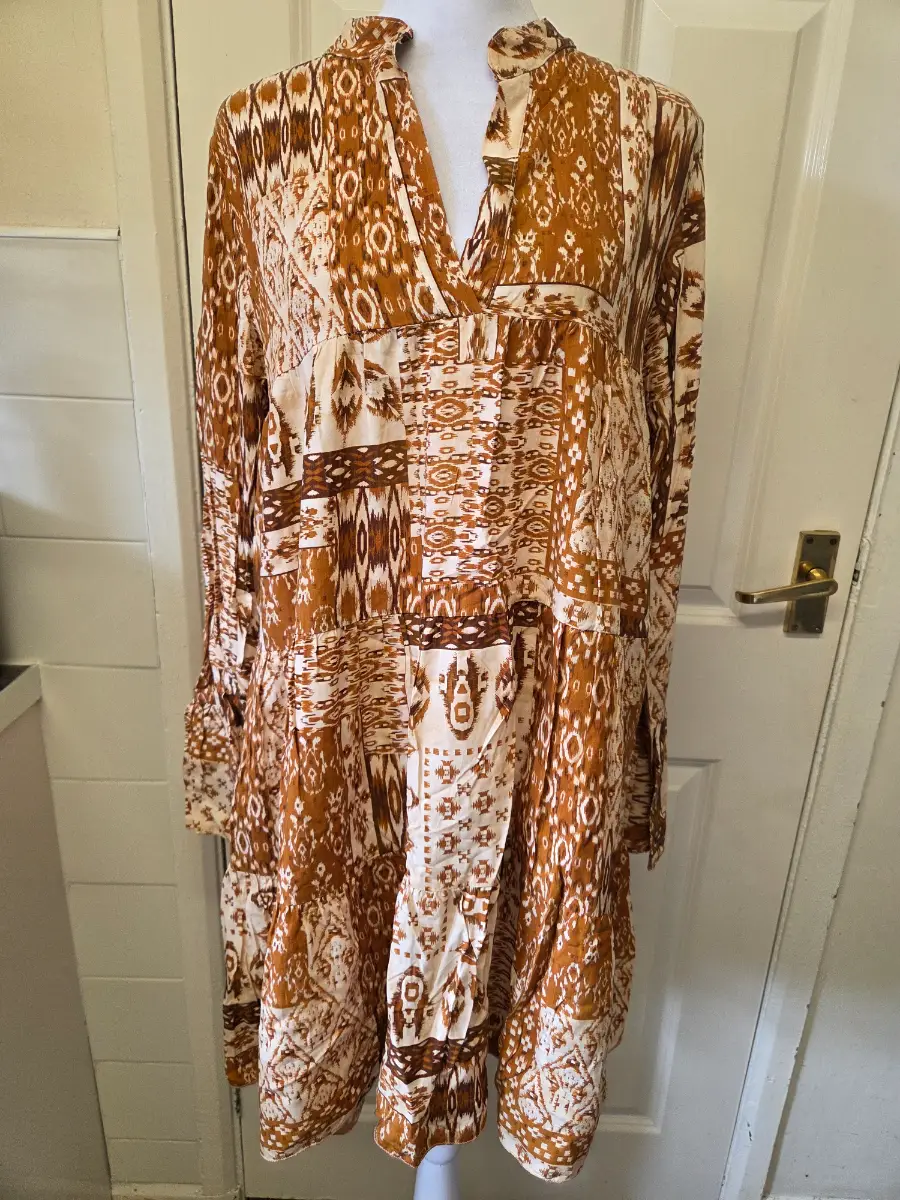 Made In Italy Boho Patchwork Tiered Smock Tunic Dress. Onesize (UK10-12)