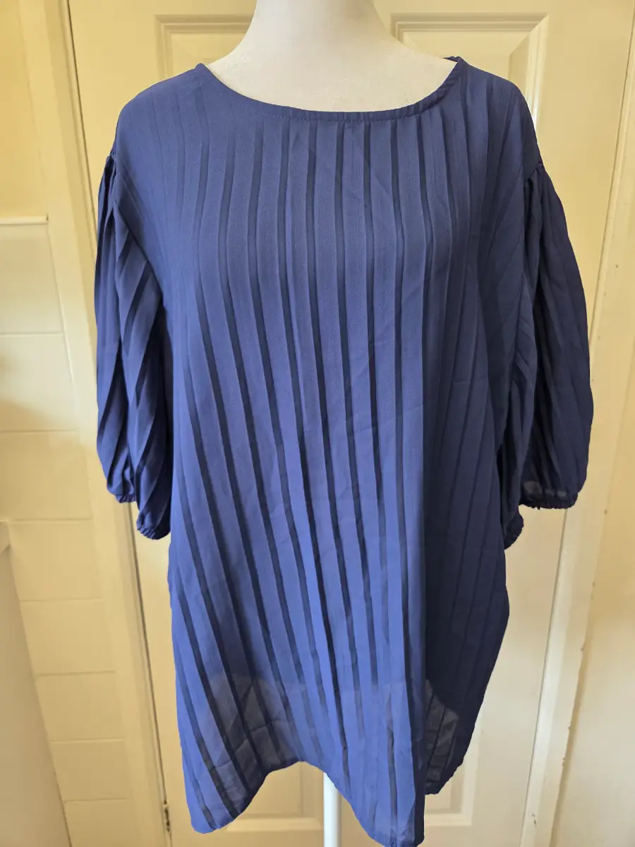 Marina Kaneva Blue Pleated Blouse Top. Size 18