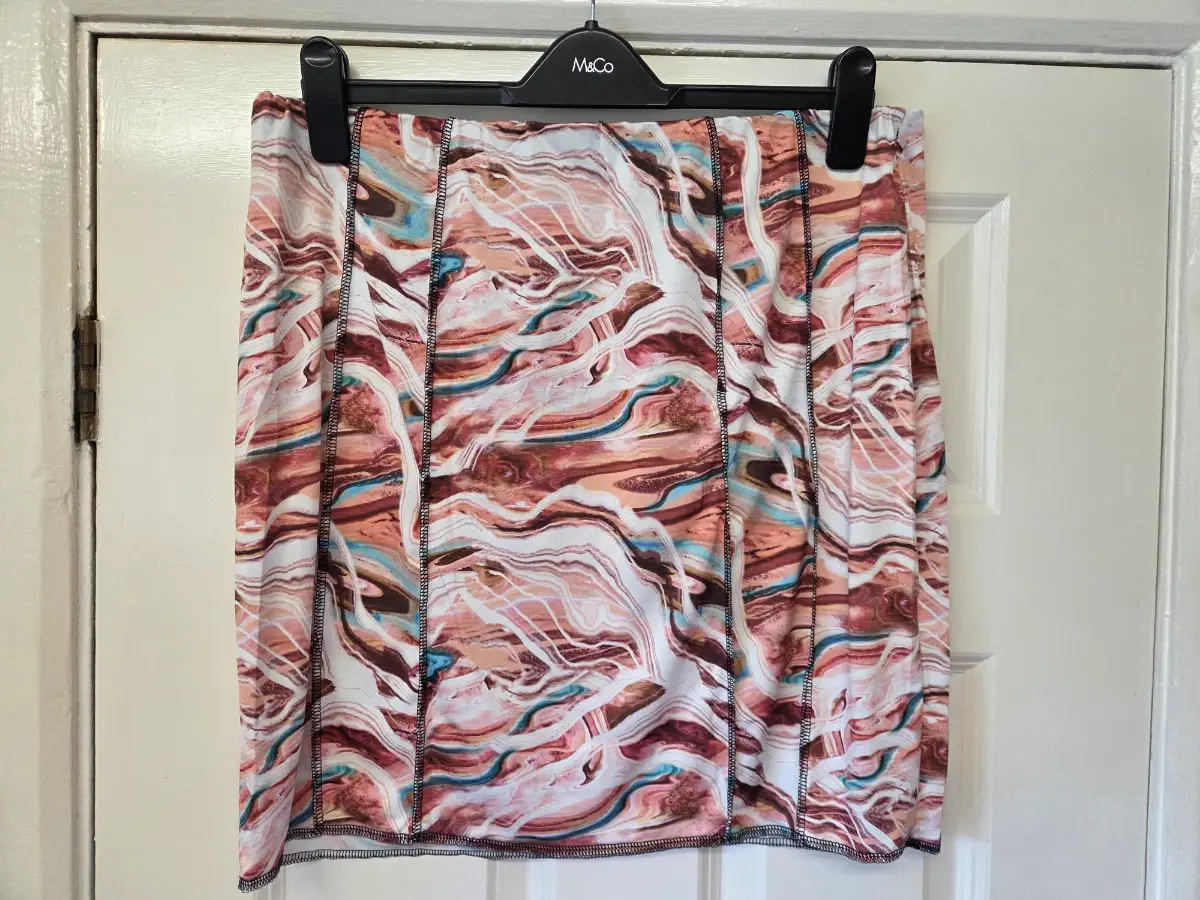 PrettyLittleThing Abstract Earth Tone Marble Bodycon Skirt Plus Size 20