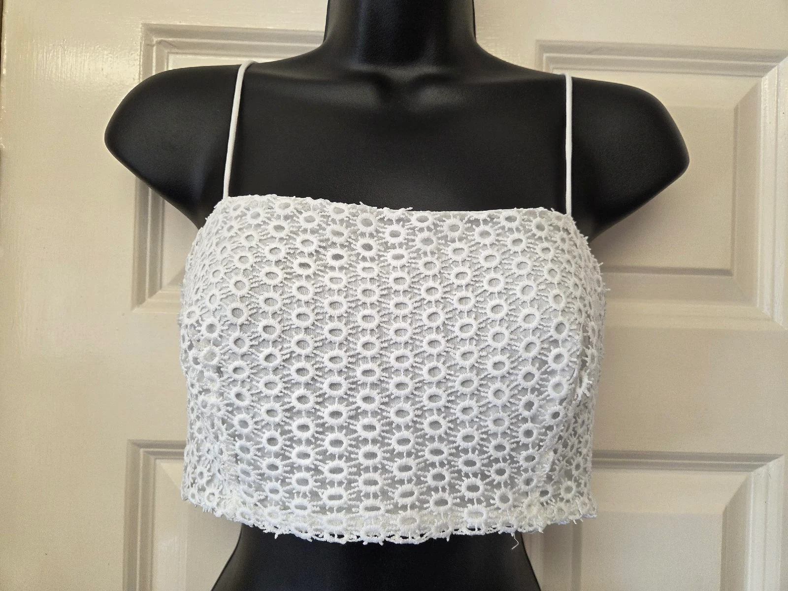 Topshop Y2K Style White Lace Cropped Tank/Cami Top Size 10