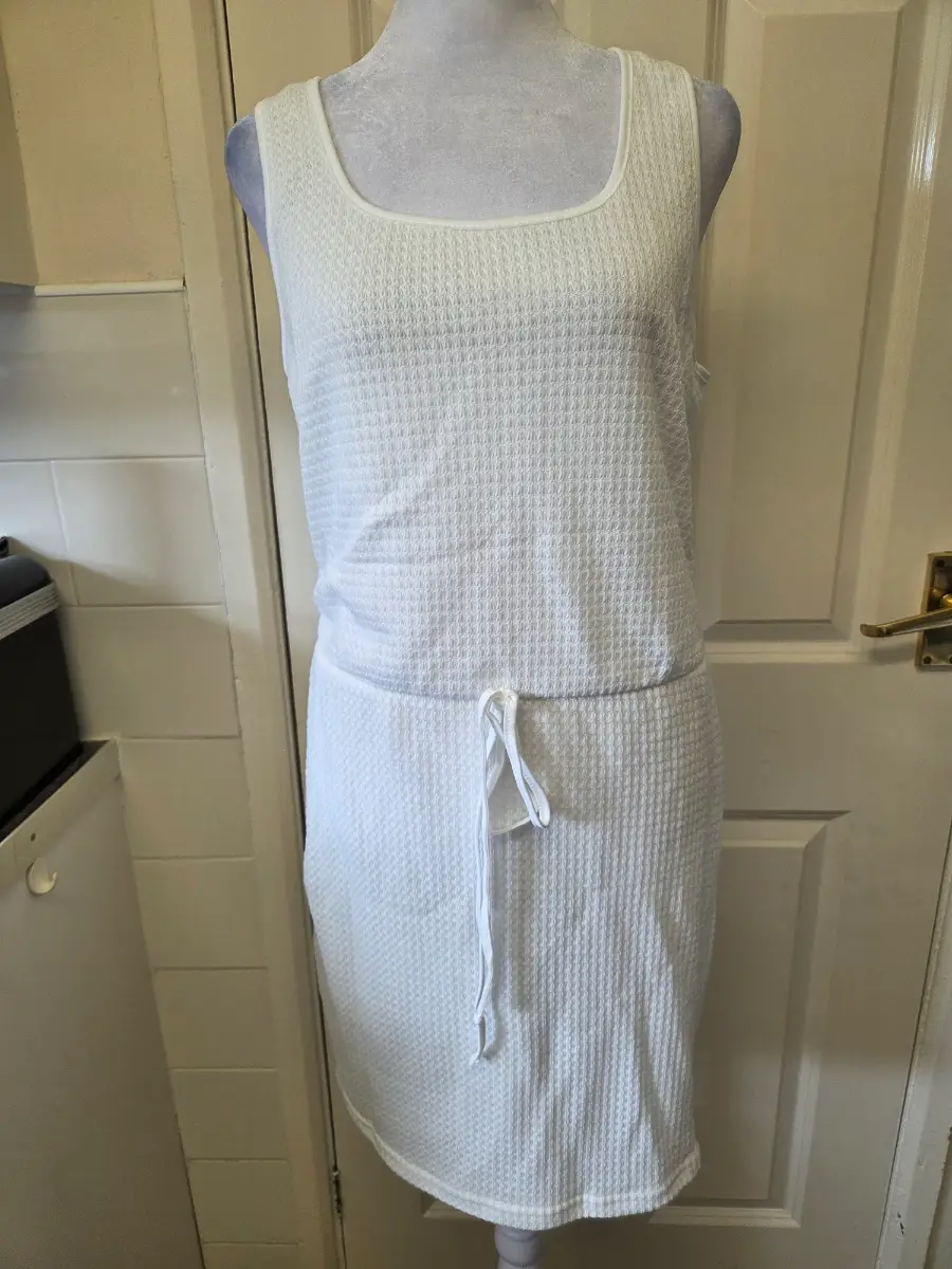 Shein White Waffle Knit Drawstring Summer Dress. Size Large (UK12-14)