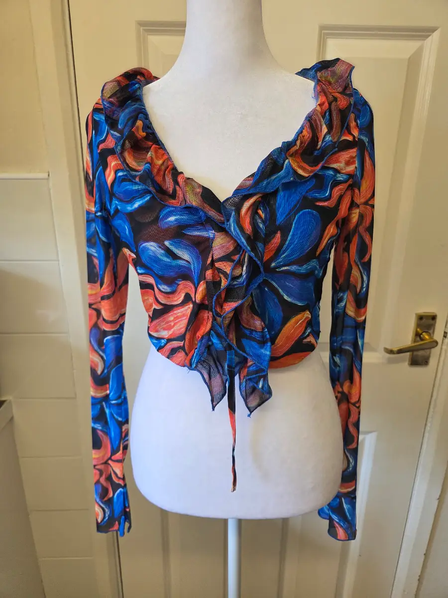 Murci Mesh Ruffle Tie-Front Crop Top- Size Small (NWT)