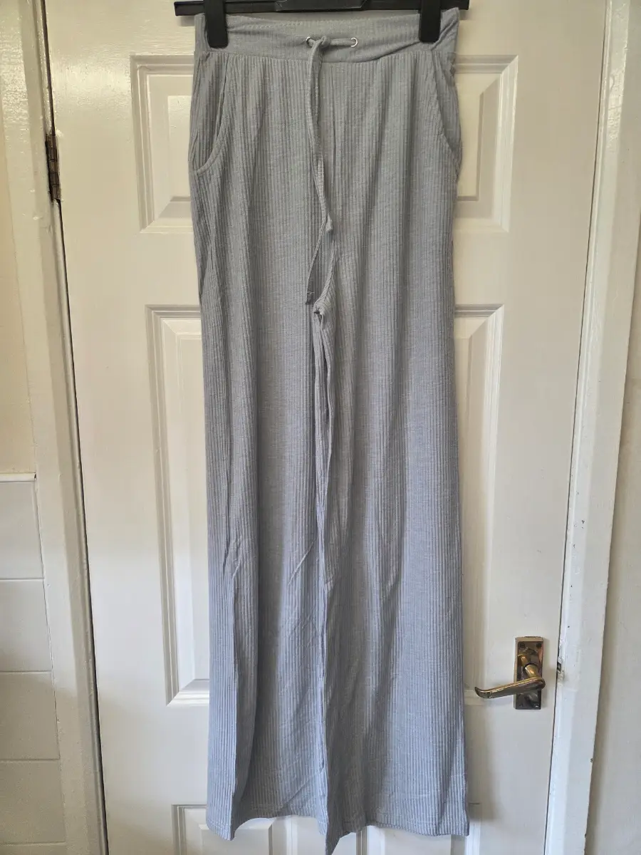 Stacey Solomon X In The Style Grey Ribbed Wide Leg Trousers. Size 10