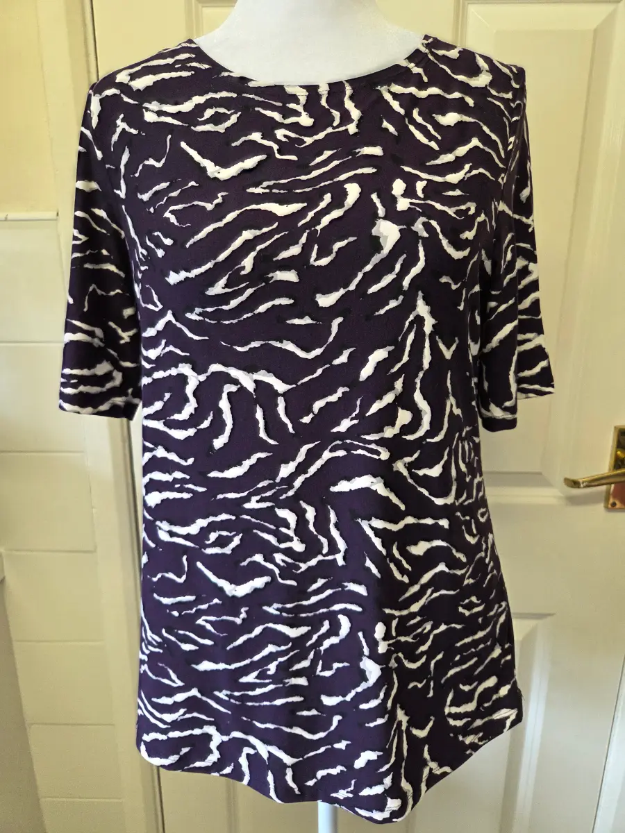 Classic Purple Abstract Animal Print Top. Size 10