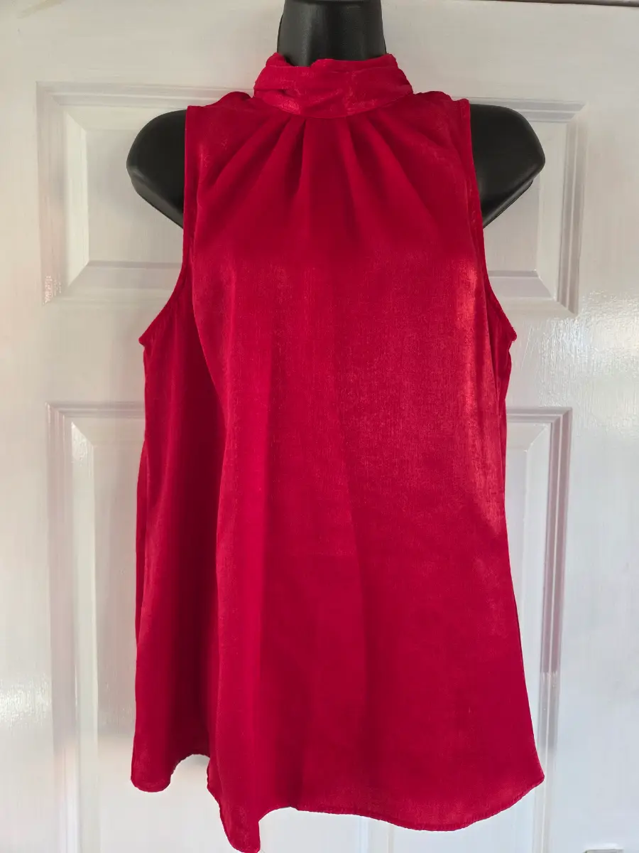 F&F Red Satin High Neck Sleeveless Blouse. Size 10