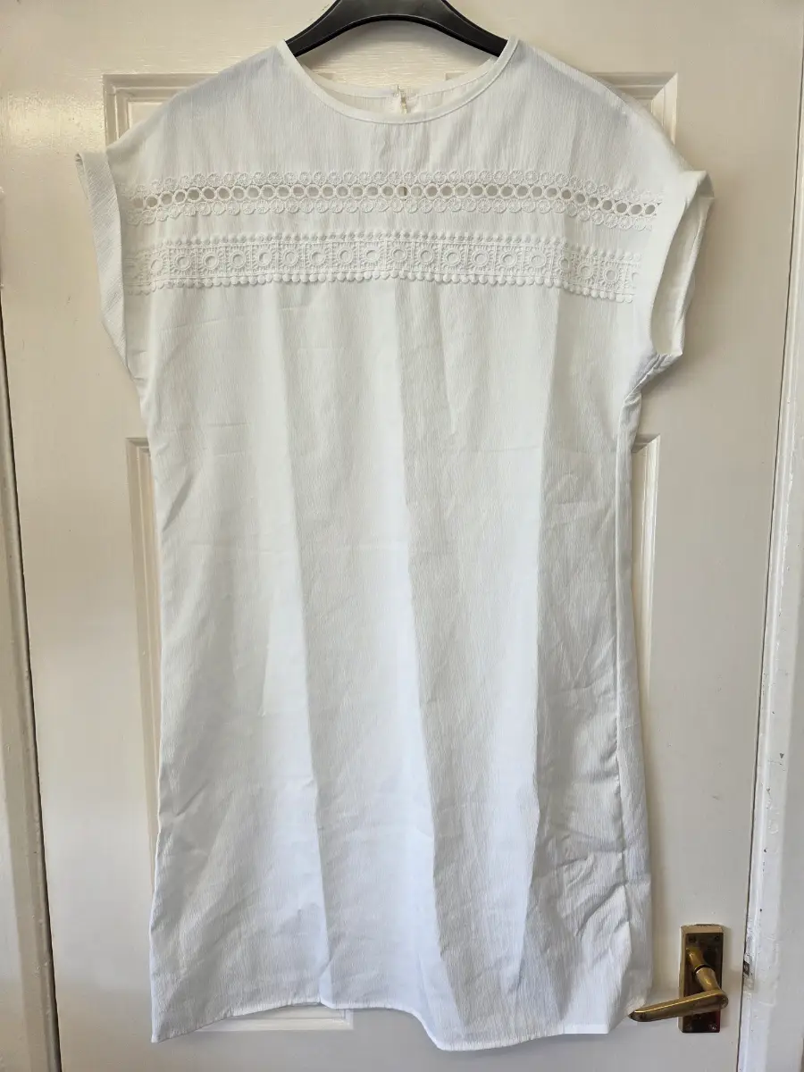 Shein White Mini Dress with Crochet Lace Trim Detailing. Size S (UK8)