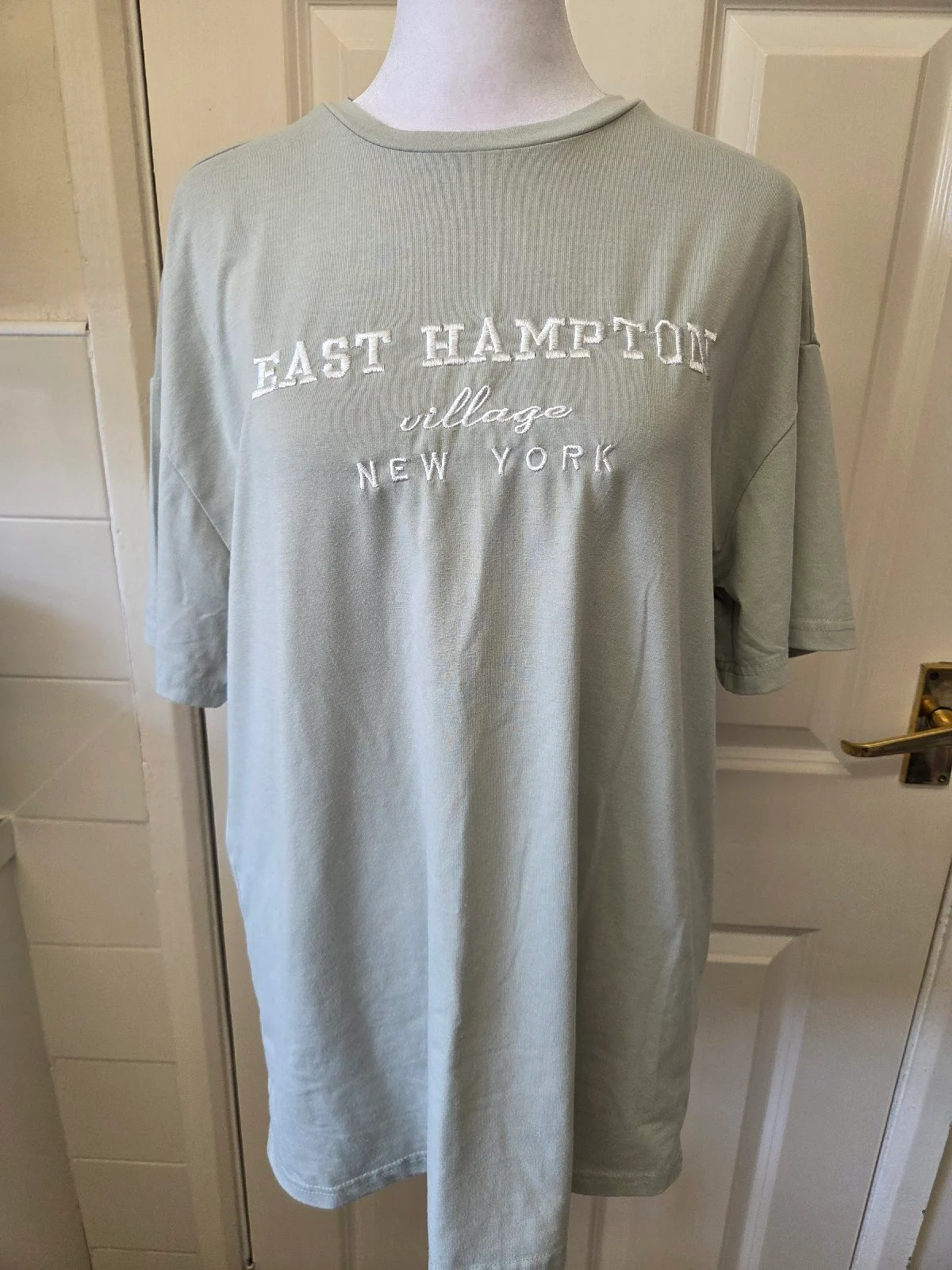 Shein Sage Green East Hampton Embroidered T-Shirt. Size XS