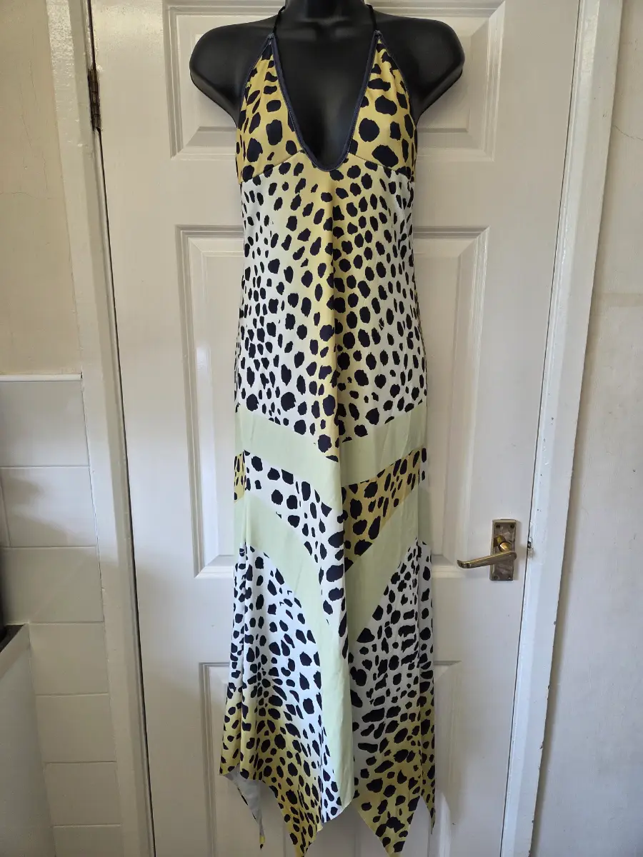 Tiktok Viral Cheetah Print Asymmetric Halter Maxi Dress. Size M (UK10)