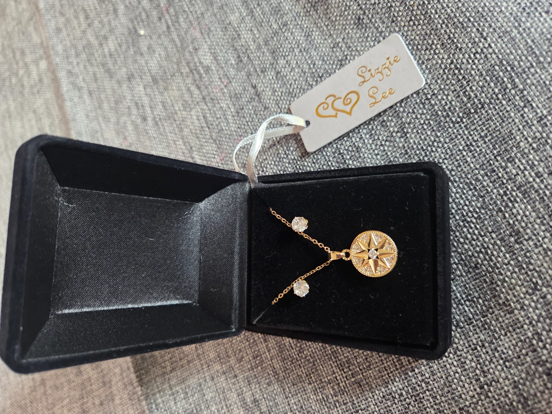 Lizzie Lee Gold Compass Star Necklace & Stud Earrings Jewellery Set.